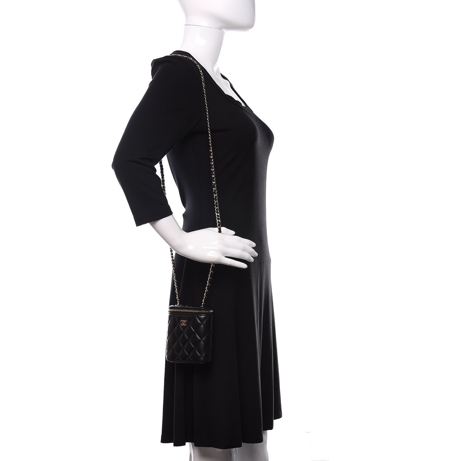 Chanel Lambskin Quilted Small Vertical Coco Beauty Vanity Case With Chain Black 2 of 11