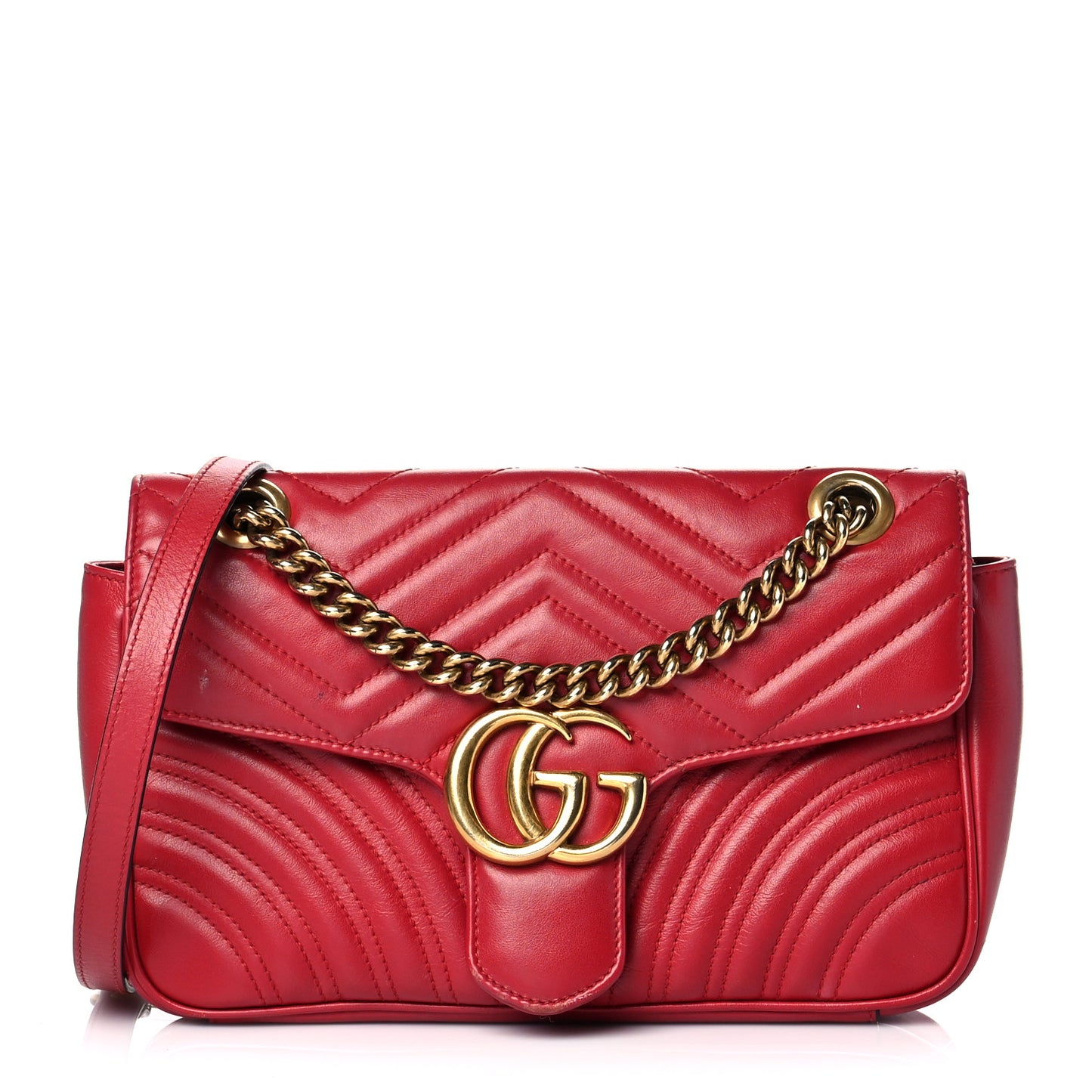 Calfskin Matelasse Small GG Marmont Shoulder Bag Hibiscus Red
