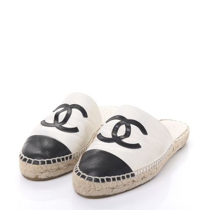 Chanel Iridescent Goatskin CC Espadrille Mules 36 Ivory Black 3 of 9