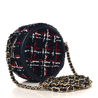 Chanel Tweed Quilted Round Filigree Clutch With Chain Navy Blue 3 of 8