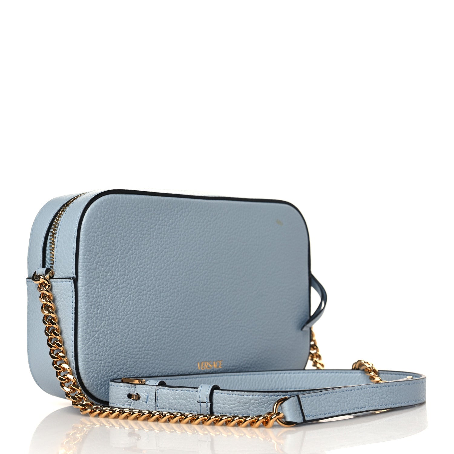 Versace Grainy Calfskin Virtus Small Camera Bag Blue 3 of 10