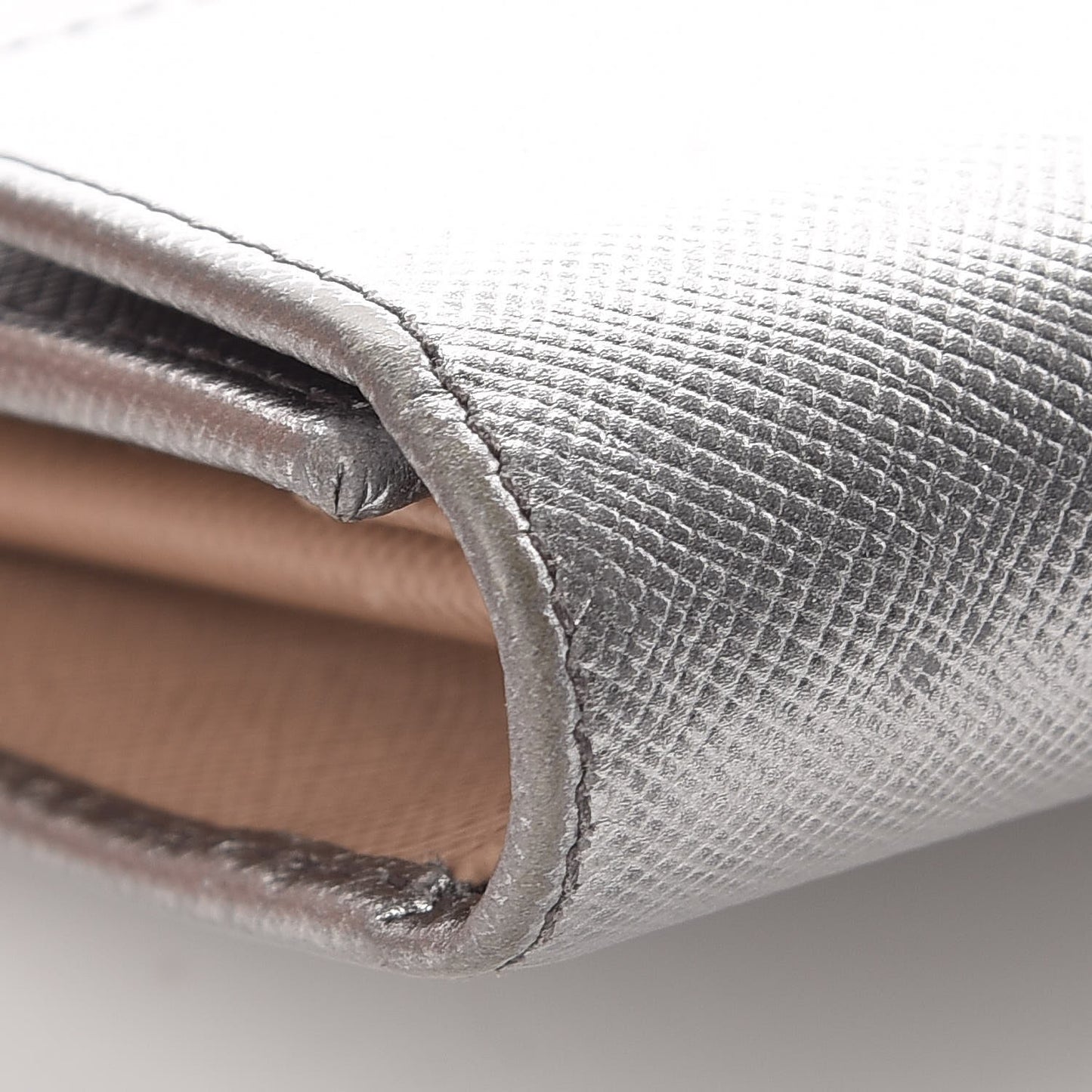 Metallic Saffiano French Flap Compact Wallet Silver