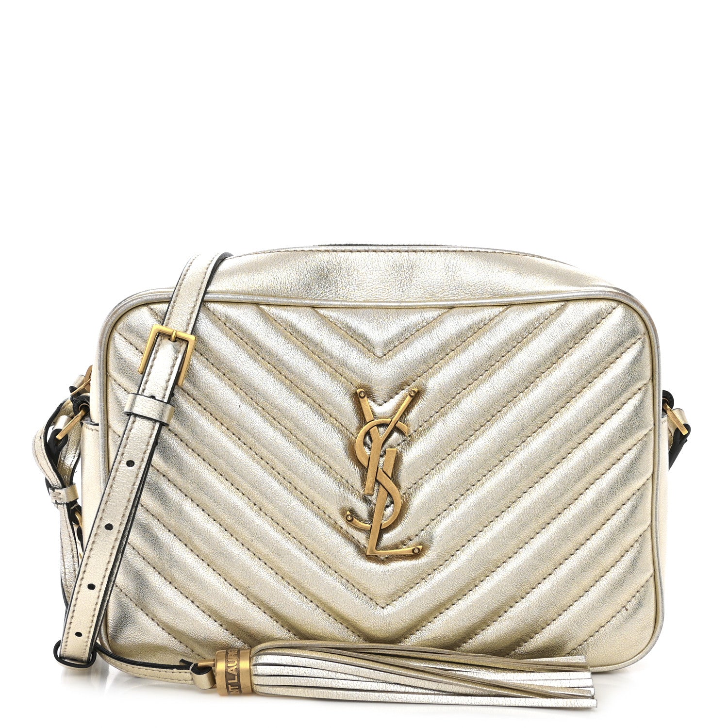 Saint Laurent Metallic Calfskin Matelasse Monogram Lou Camera Bag Platino 1 of 12