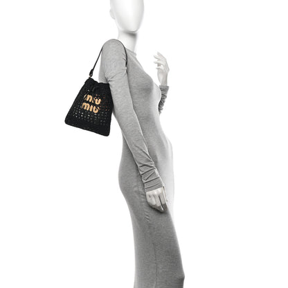 Miu Miu Raffia Shoulder Bag Black 2 of 9