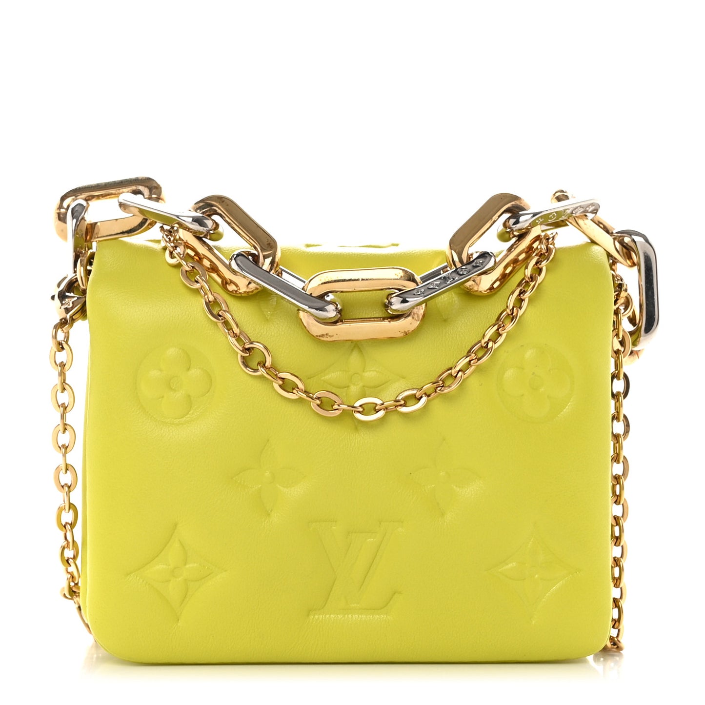 Lambskin Embossed Monogram Coussin Belt Vert Acide