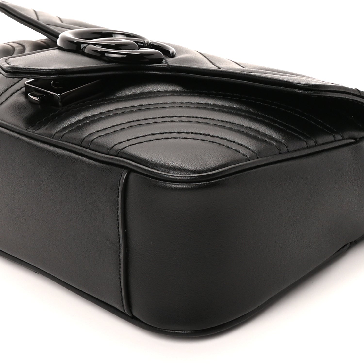 Gucci Calfskin Matelasse Monochrome Mini GG Marmont Shoulder Bag Black 8 of 8