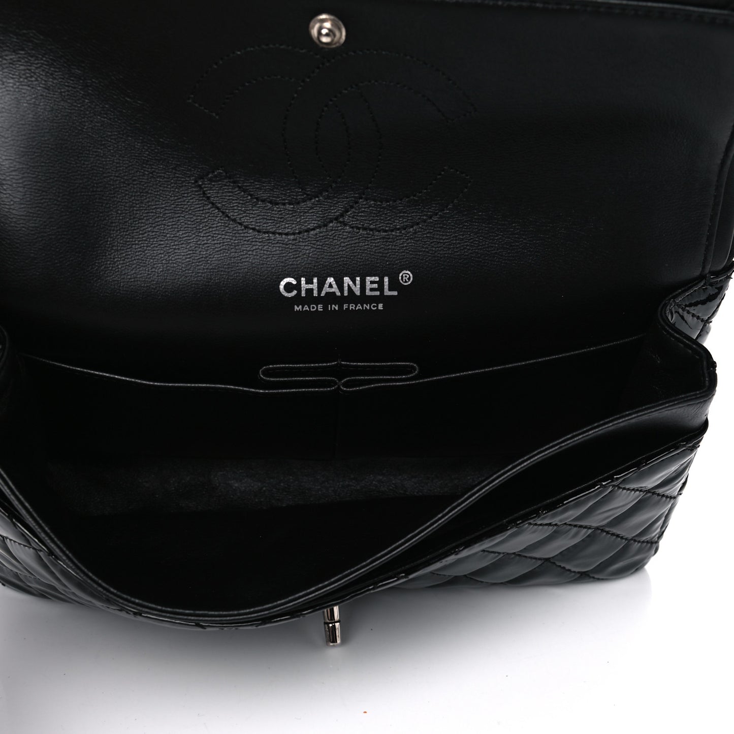 Patent Quilted Medium Double Flap Black