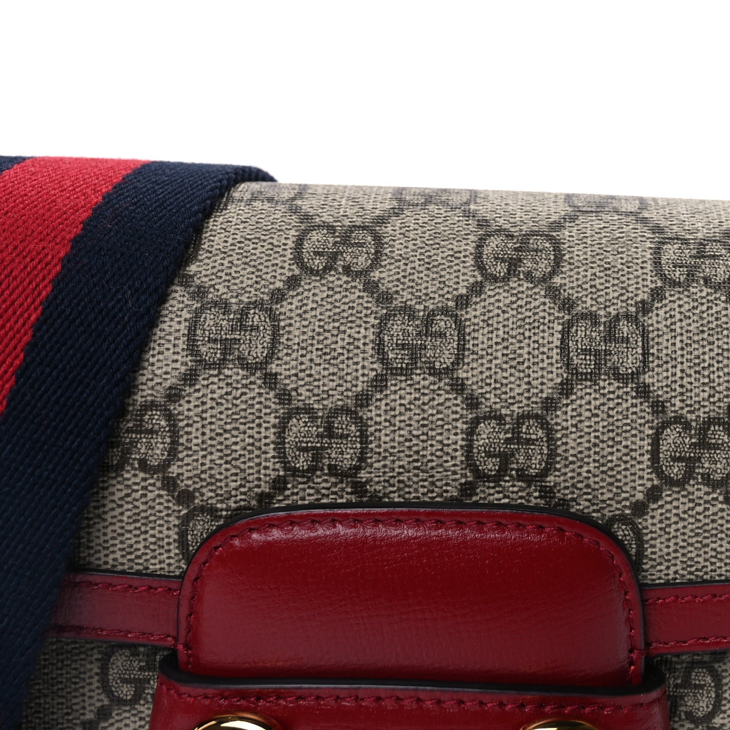 Gucci GG Supreme Monogram Web Mini Horsebit 1955 Shoulder Bag  Beige Ebony New Cherry Red 6 of 8