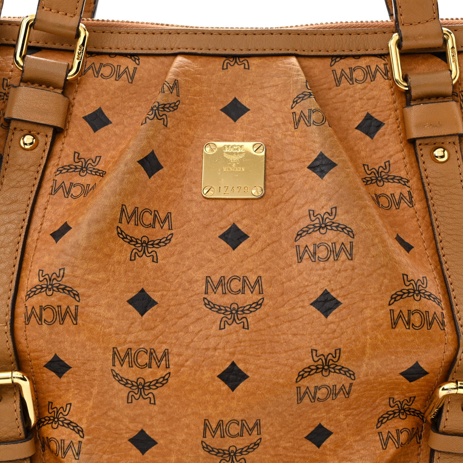 MCM Visetos Medium Essentials Shopper Tote Cognac 8 of 15