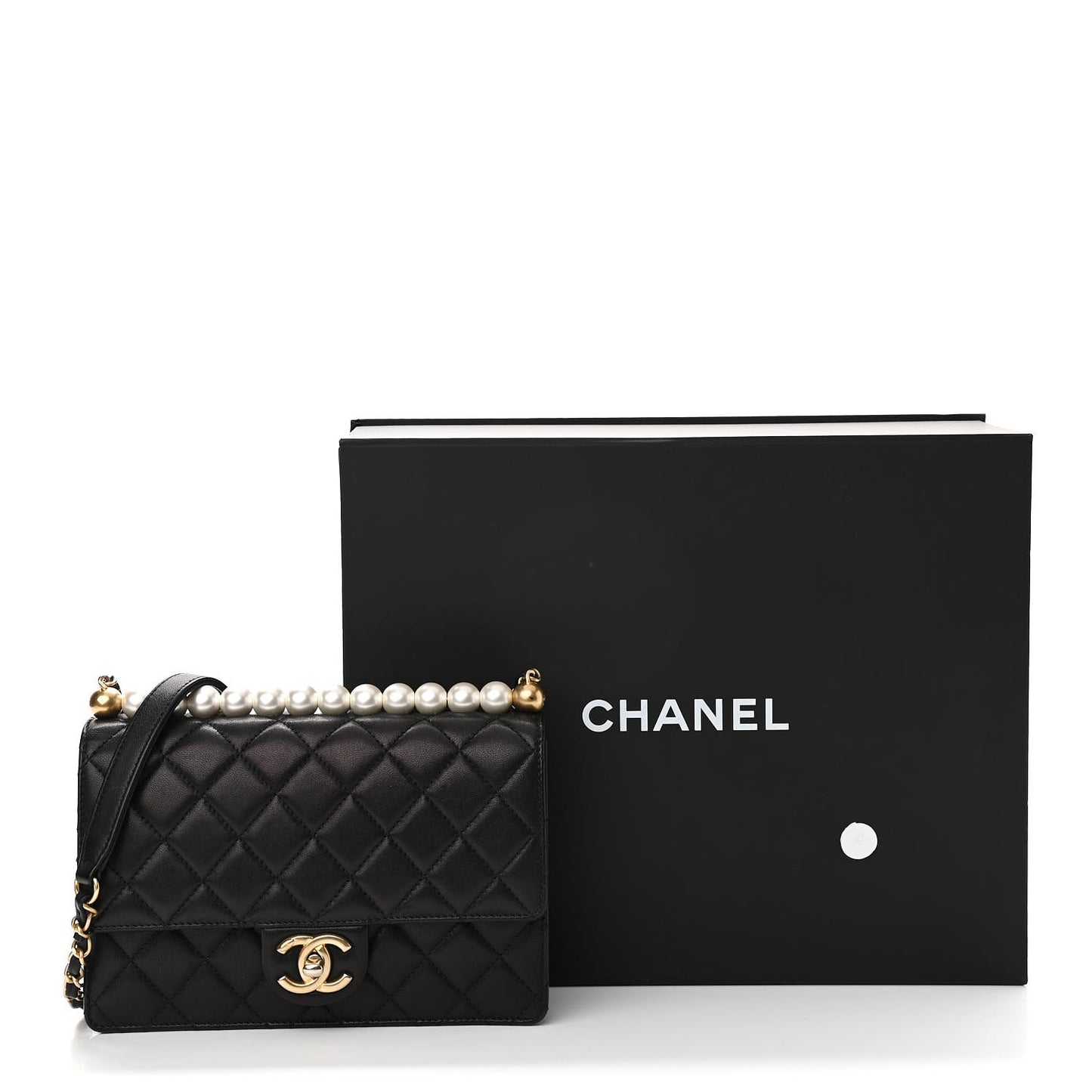 Lambskin Quilted Small Chic Pearls Flap Black