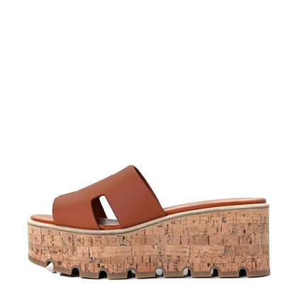Hermes Calfskin Cork Eze 30 Sandals 37 Marron Glaise 1 of 8