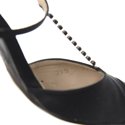 Chanel Satin Crystal Slingback Cap Toe Pumps 39 Black 9 of 11