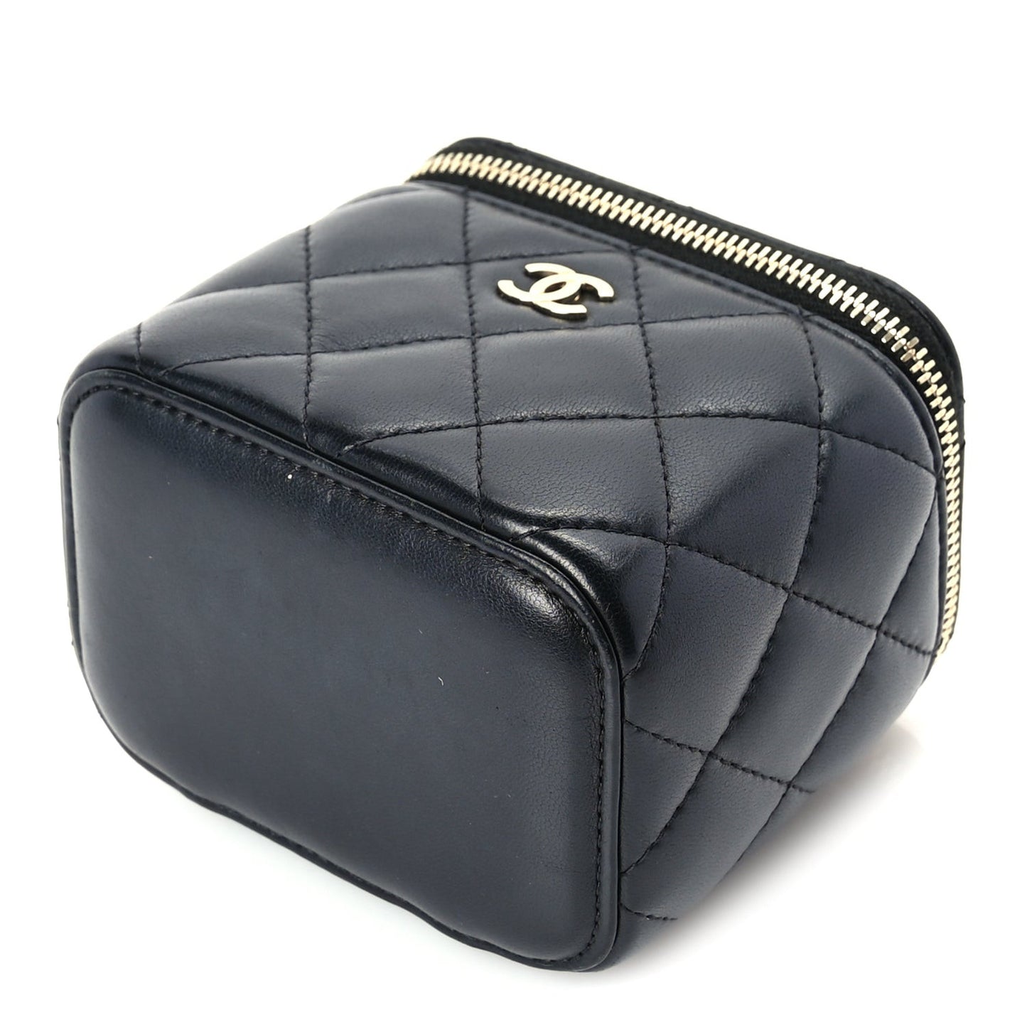 Lambskin Quilted Mini Vanity Case With Chain  Black