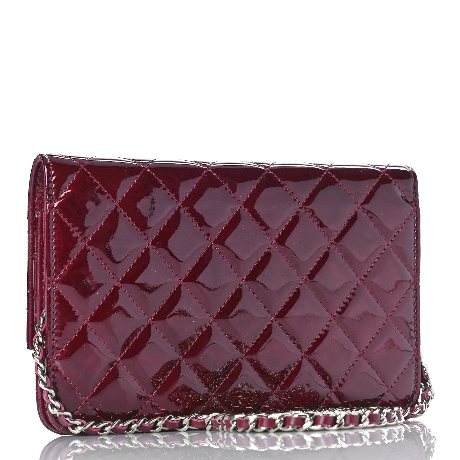 Chanel Patent Quilted Brilliant Wallet On Chain WOC Red 3 of 13