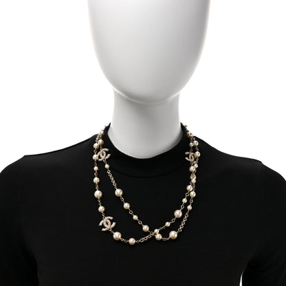 Chanel Pearl Crystal CC Long Necklace Gold 2 of 5