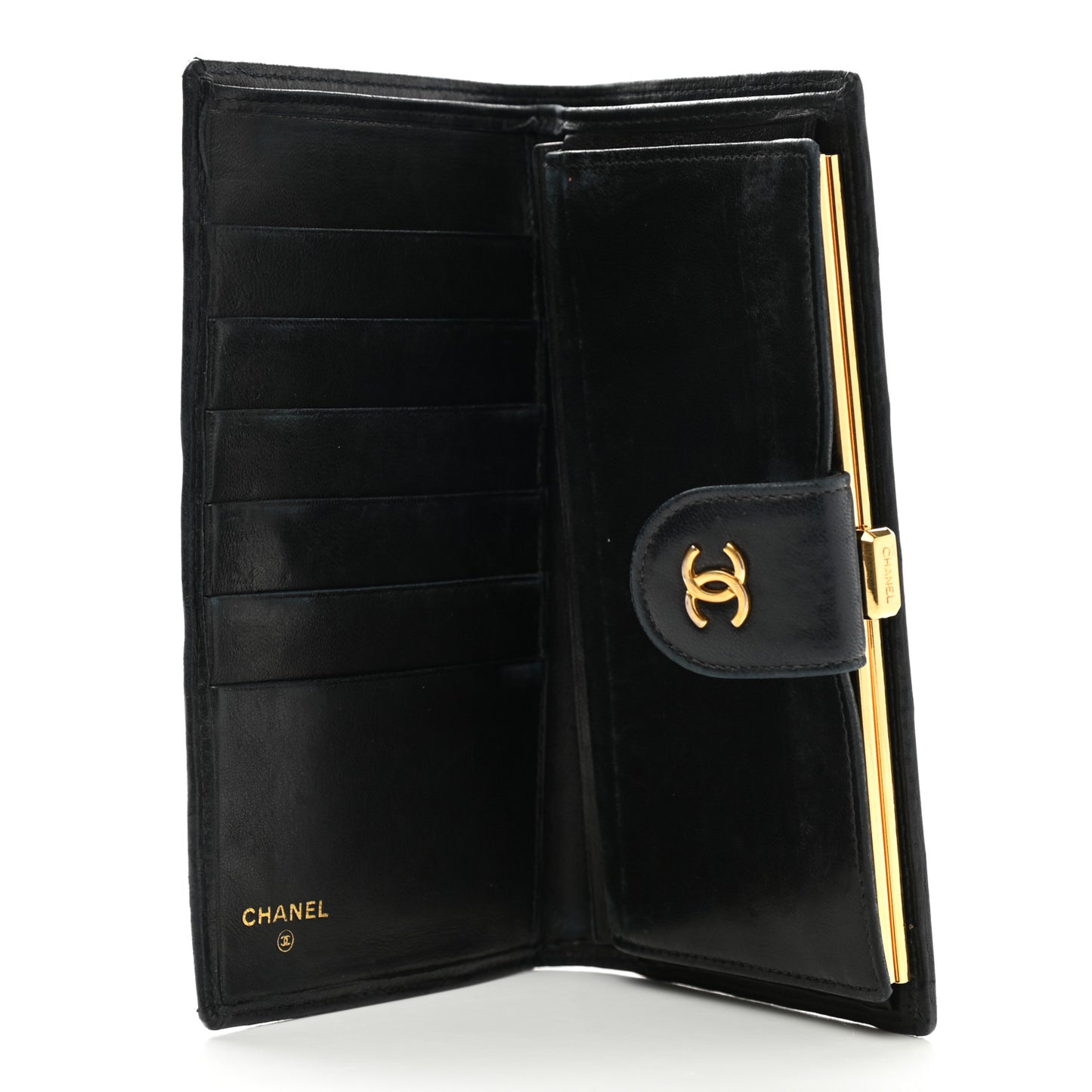 Lambskin Diamond Stitched French Wallet Black