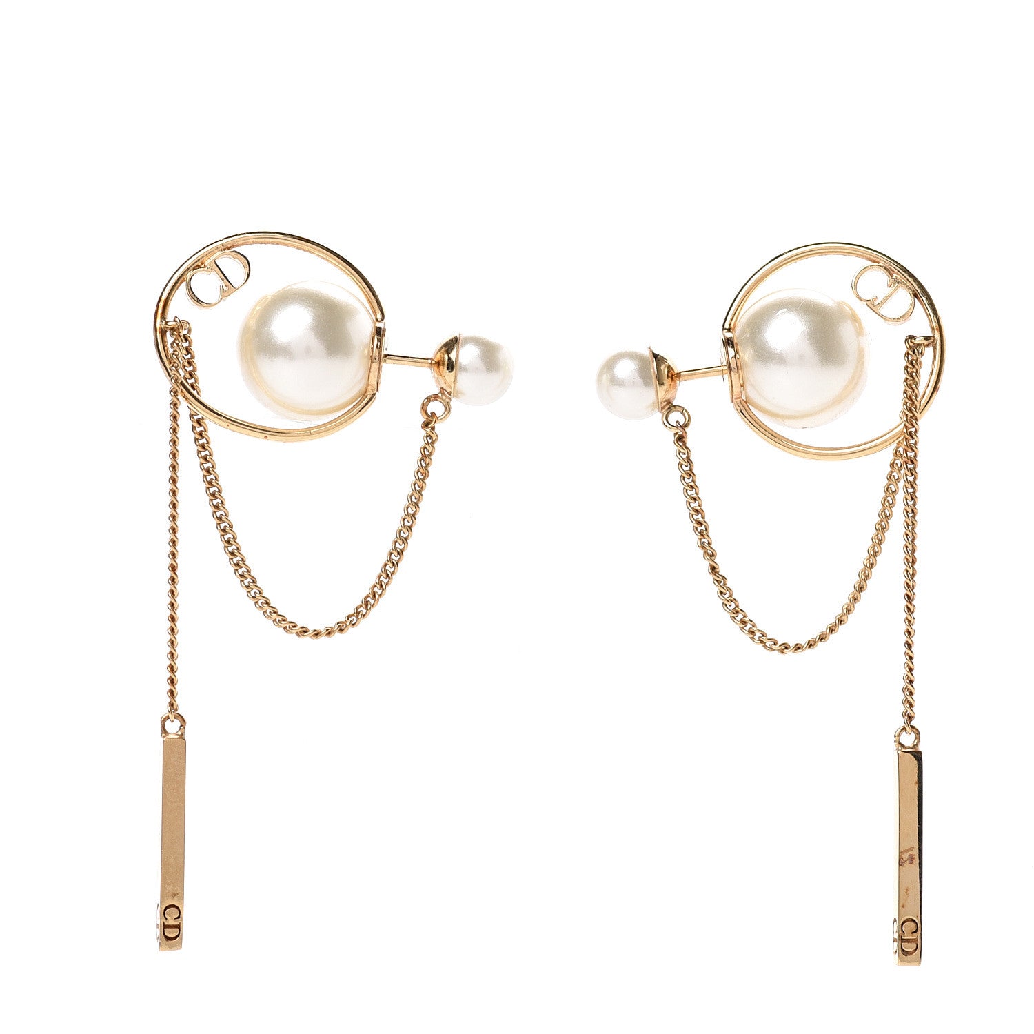 Christian Dior Pearl Tribales Dangle Chain Earrings Gold 1 of 5