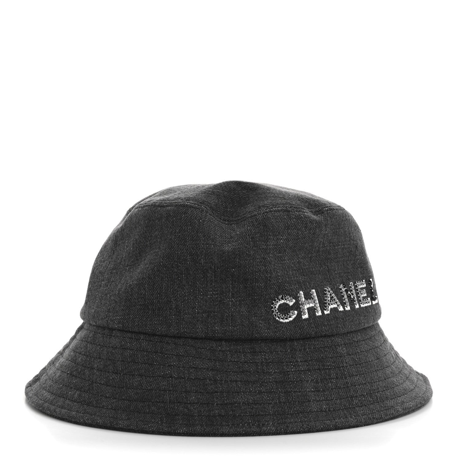 Chanel Denim Sequin Cloche Logo Bucket Hat M Black 3 of 7