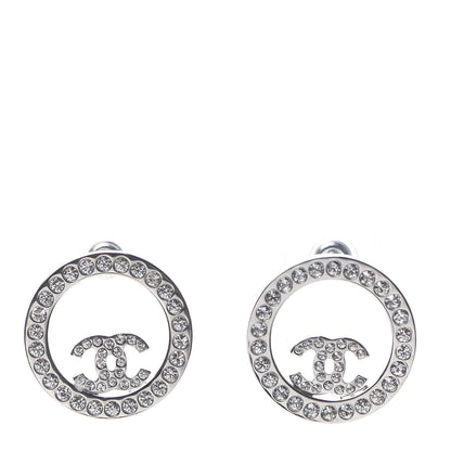 Chanel Crystal CC Round Earrings Silver 1 of 5