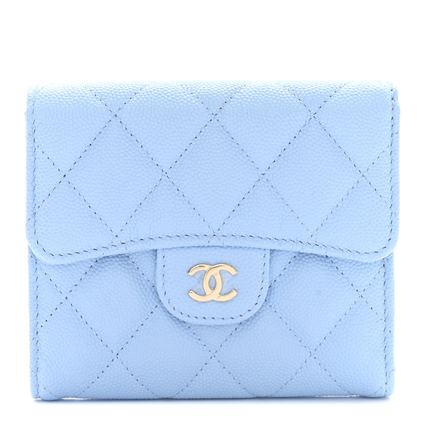 Caviar Quilted Compact Flap Wallet Light Blue