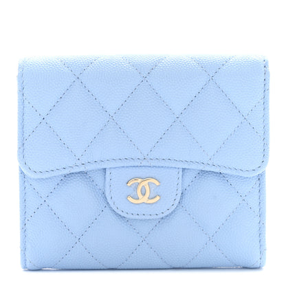 Chanel Caviar Quilted Compact Flap Wallet Light Blue 1 of 10