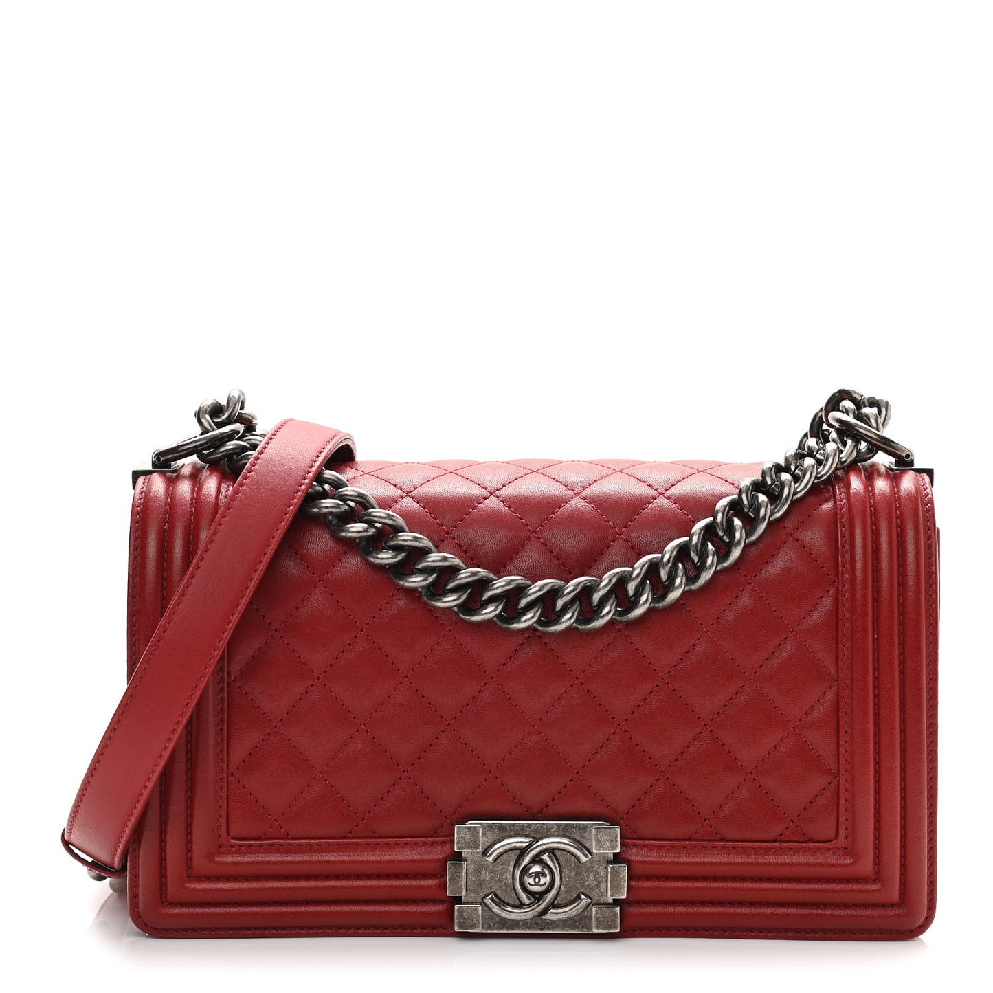 Lambskin Quilted Medium Boy Flap Red