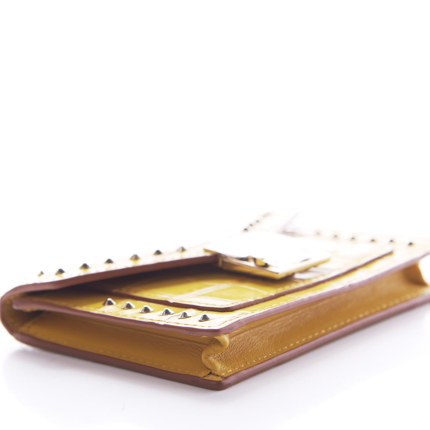 MCM Calfskin Crocodile Embossed Flap Card Holder Golden Mango 6 of 10