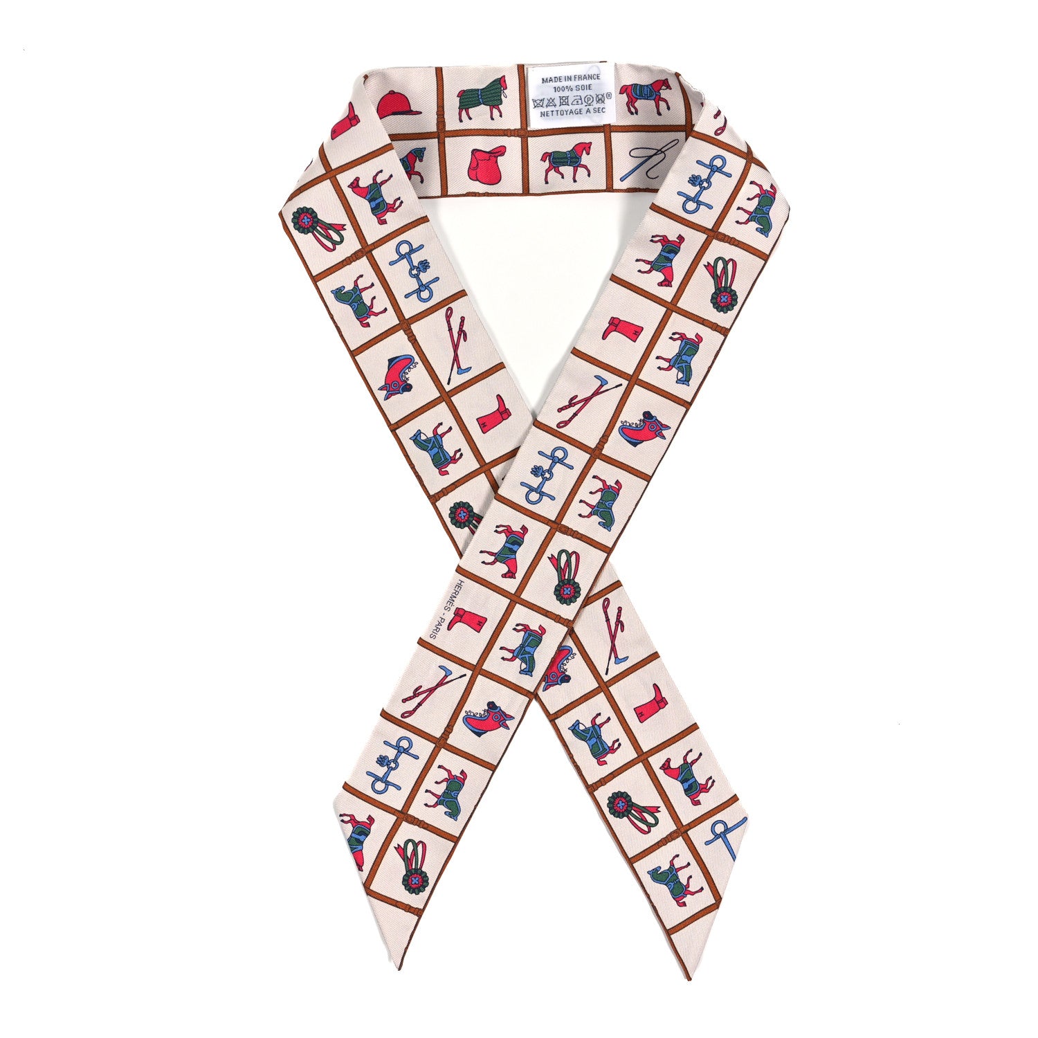 Hermes Silk Couvertures Et Tenues Twilly Creme Brun Rose 1 of 4