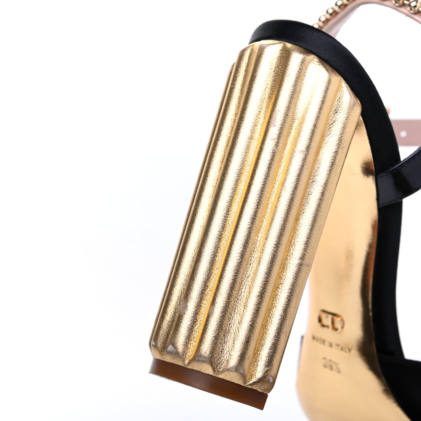 Satin Crystal Embellished Ankle Strap Sandals 39.5 Black