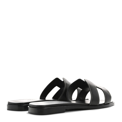 Hermes Box Calfskin Oran Sandals 36.5 Black 5 of 7