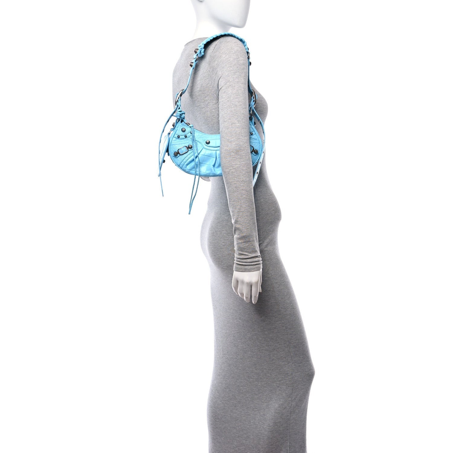 Balenciaga Extra Supple Calfskin Crocodile Embossed Le Cagole Shoulder Bag XS Sky Blue 2 of 7