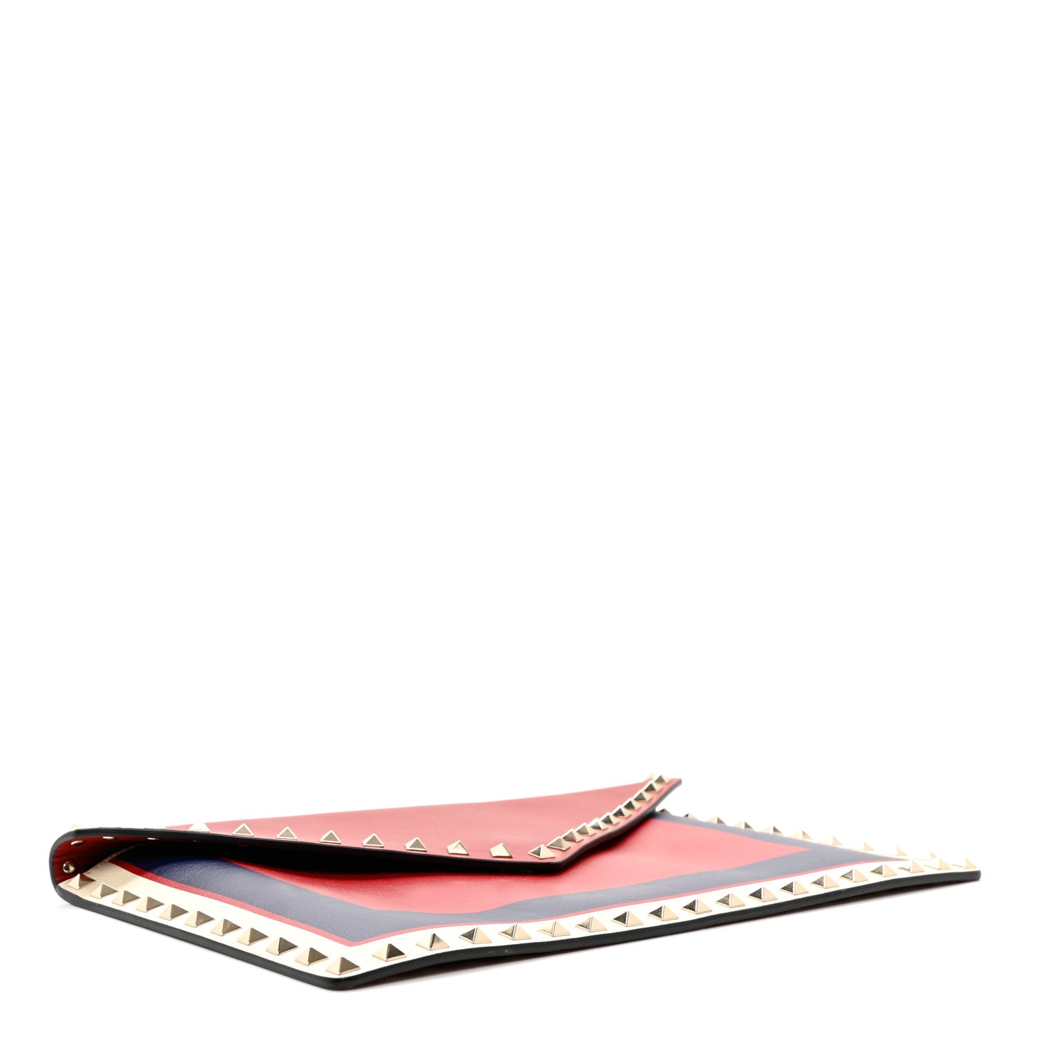 Valentino Garavani Vitello Color Block Rockstud Envelope Clutch Pure Blue Light Ivory Red 4 of 6