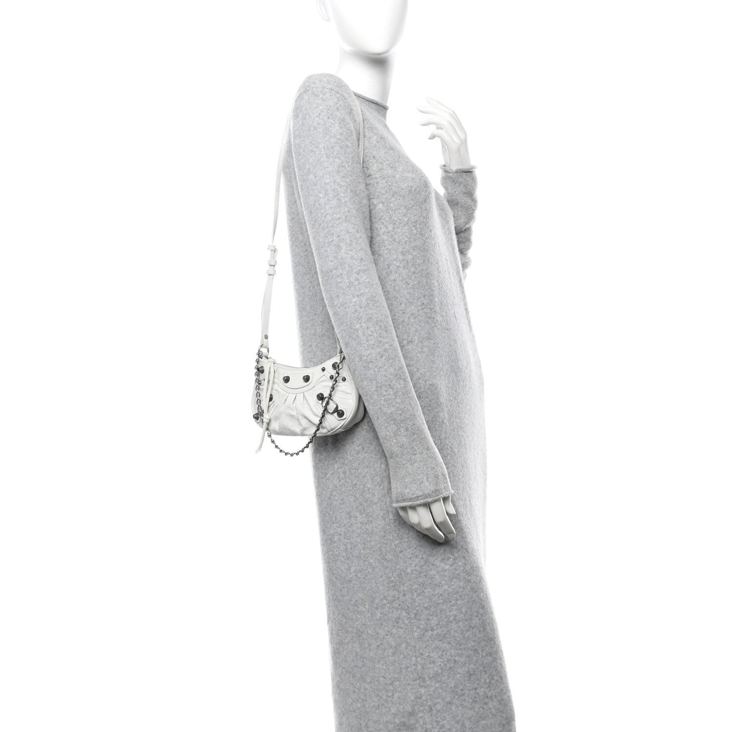 Extra Supple Calfskin Crocodile Embossed Le Cagole Mini Purse With Chain White