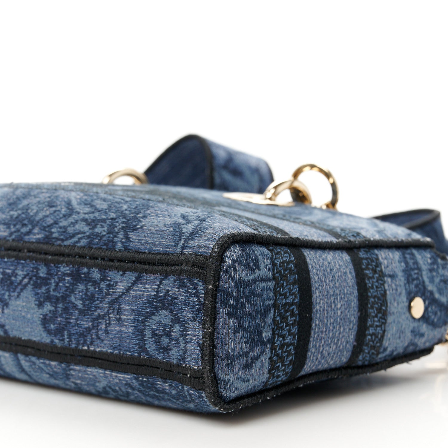 Christian Dior Canvas Toile De Jouy Embroidered Medium Lady D-Joy Blue Black 9 of 9