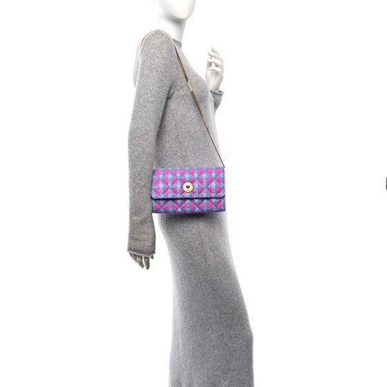 Tweed Quilted Medusa Wallet on Chain Crossbody Pink Blue