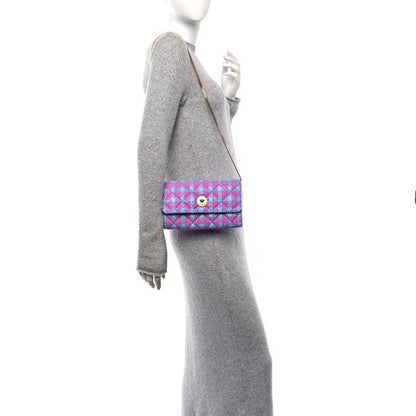 Versace Tweed Quilted Medusa Wallet on Chain Crossbody Pink Blue 2 of 7