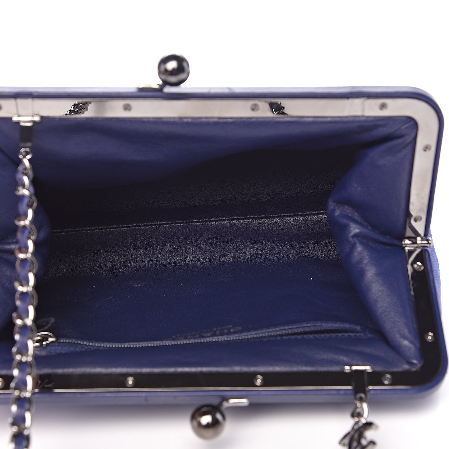 Velvet Quilted Kiss Lock Evening Bag Blue