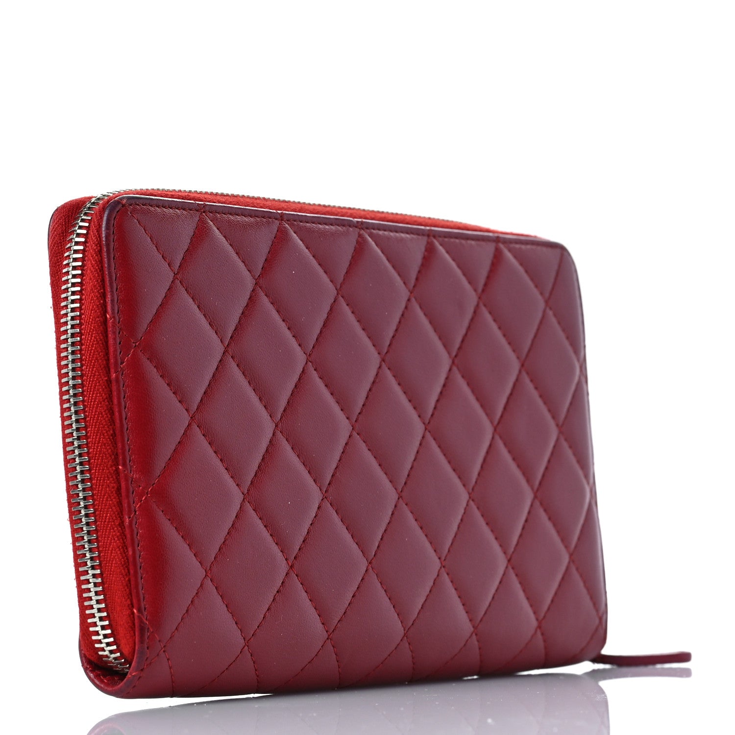 Chanel Lambskin Quilted Large Zip Around Organizer Wallet Red 3 of 9