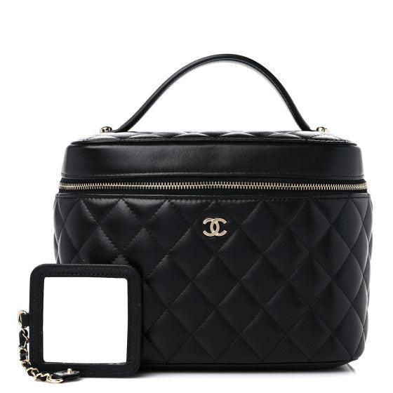Lambskin Quilted Large Vanity Pouch Black