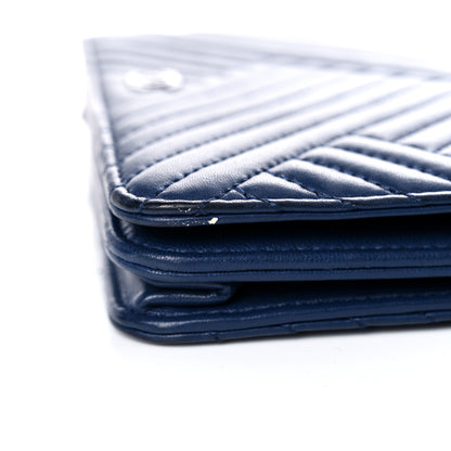 Chanel Lambskin Quilted CC Crossing Wallet On Chain WOC Blue 21 of 23