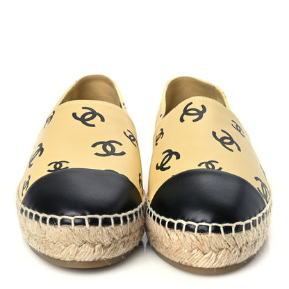 Chanel Lambskin Printed Coco Beach Espadrilles 38 Beige Black 3 of 9