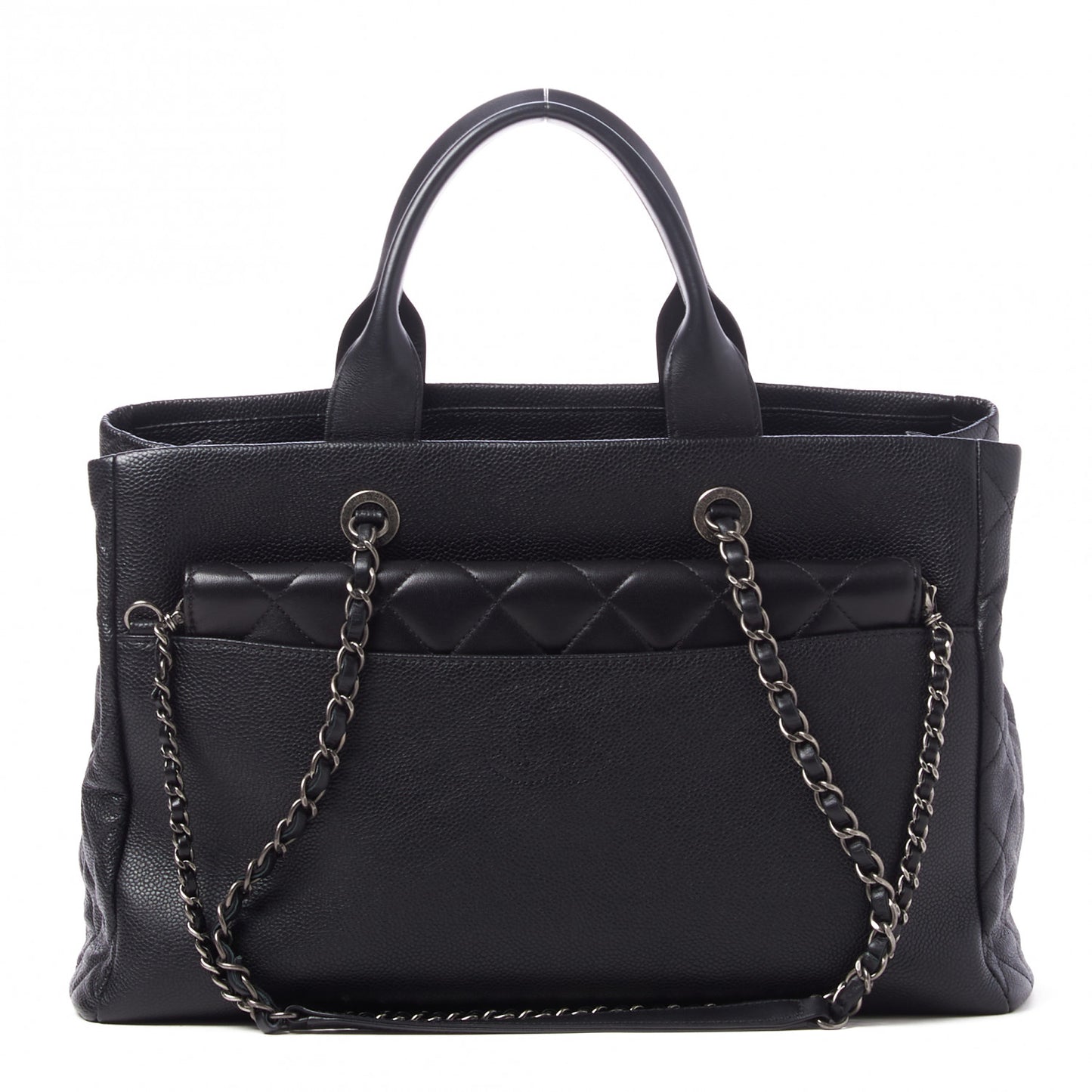 Caviar Lambskin Quilted Large Coco Break Shopping Bag Black