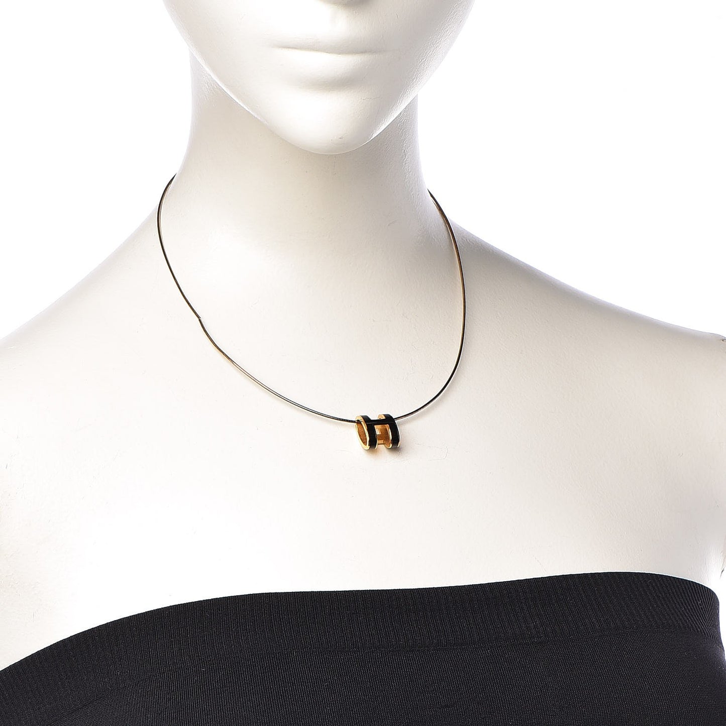 Lacquered Gold Pop H Pendant Necklace Black