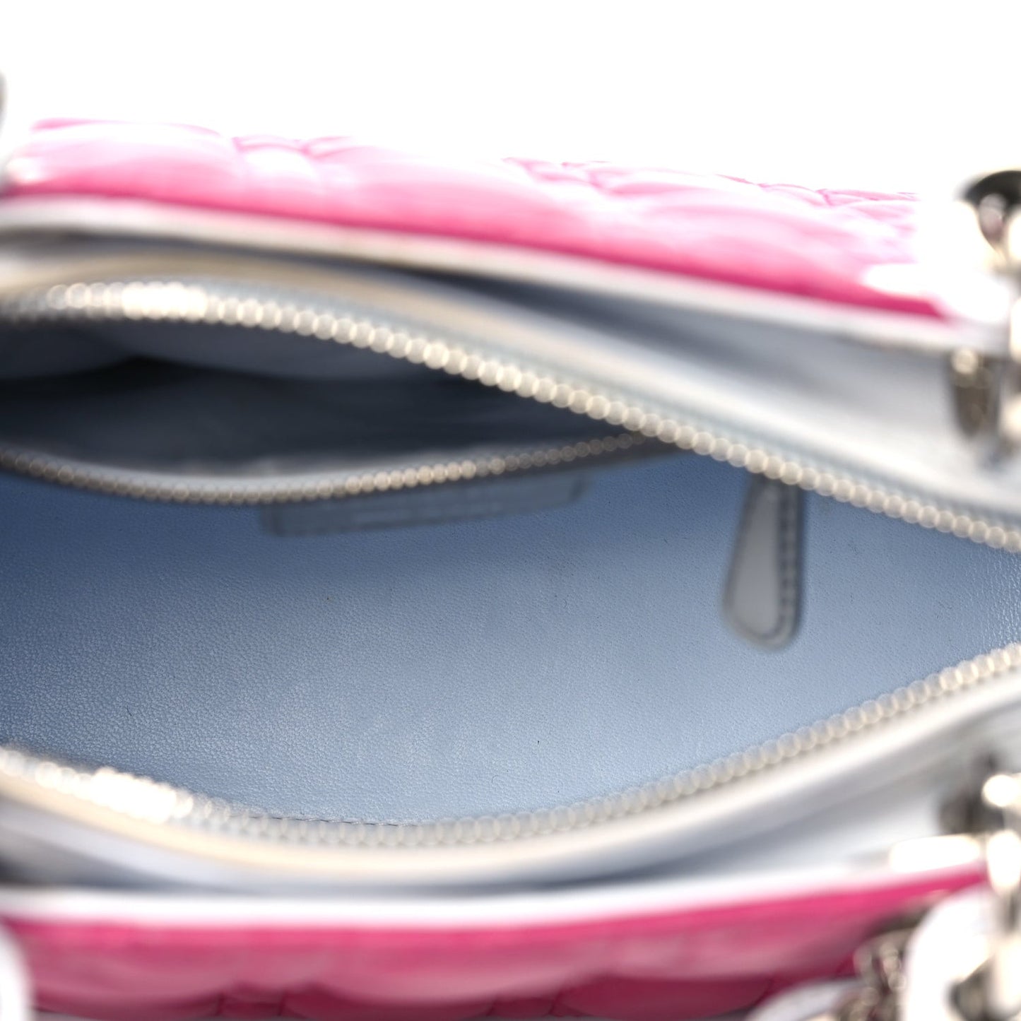 Lambskin Cannage Medium Tri-Color Lady Dior Fuchsia Grey Light Blue