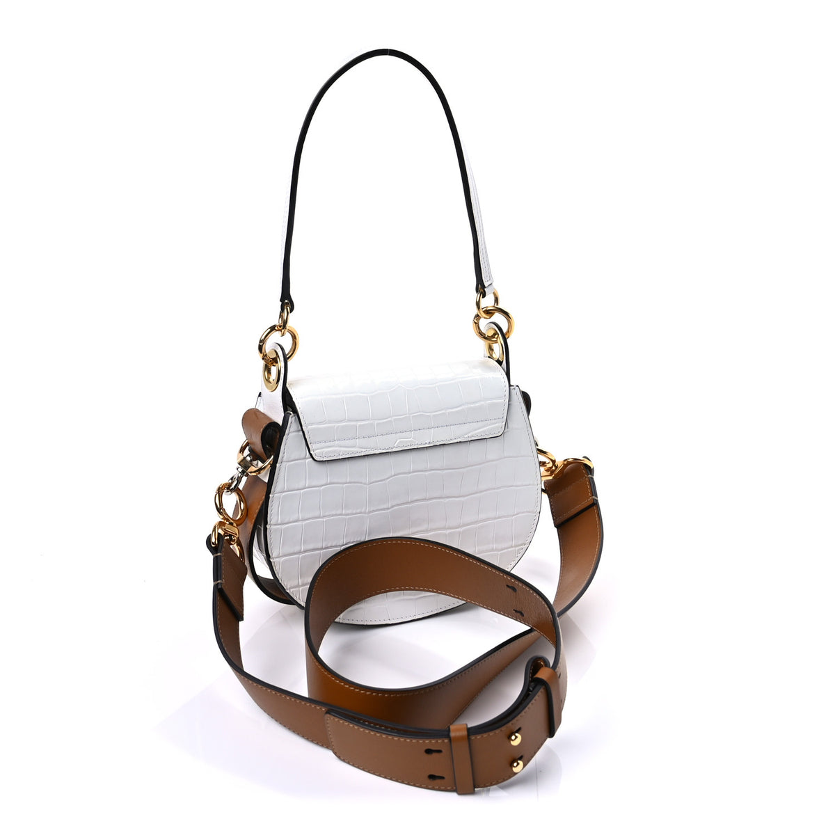 Calfskin Crocodile Embossed Small Tess Bag Brilliant White