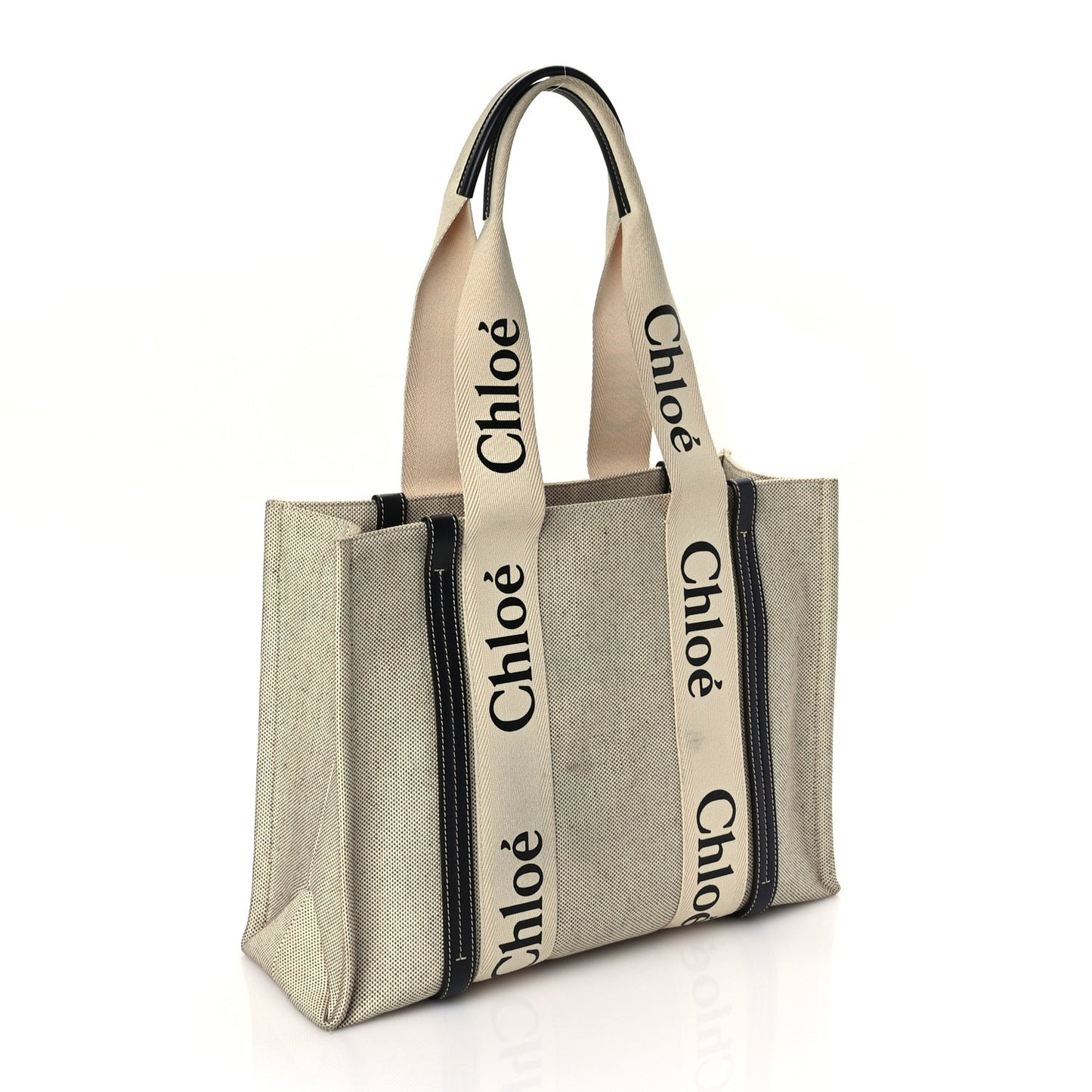 Cotton Calfskin Medium Woody Ribbon Tote White Brown
