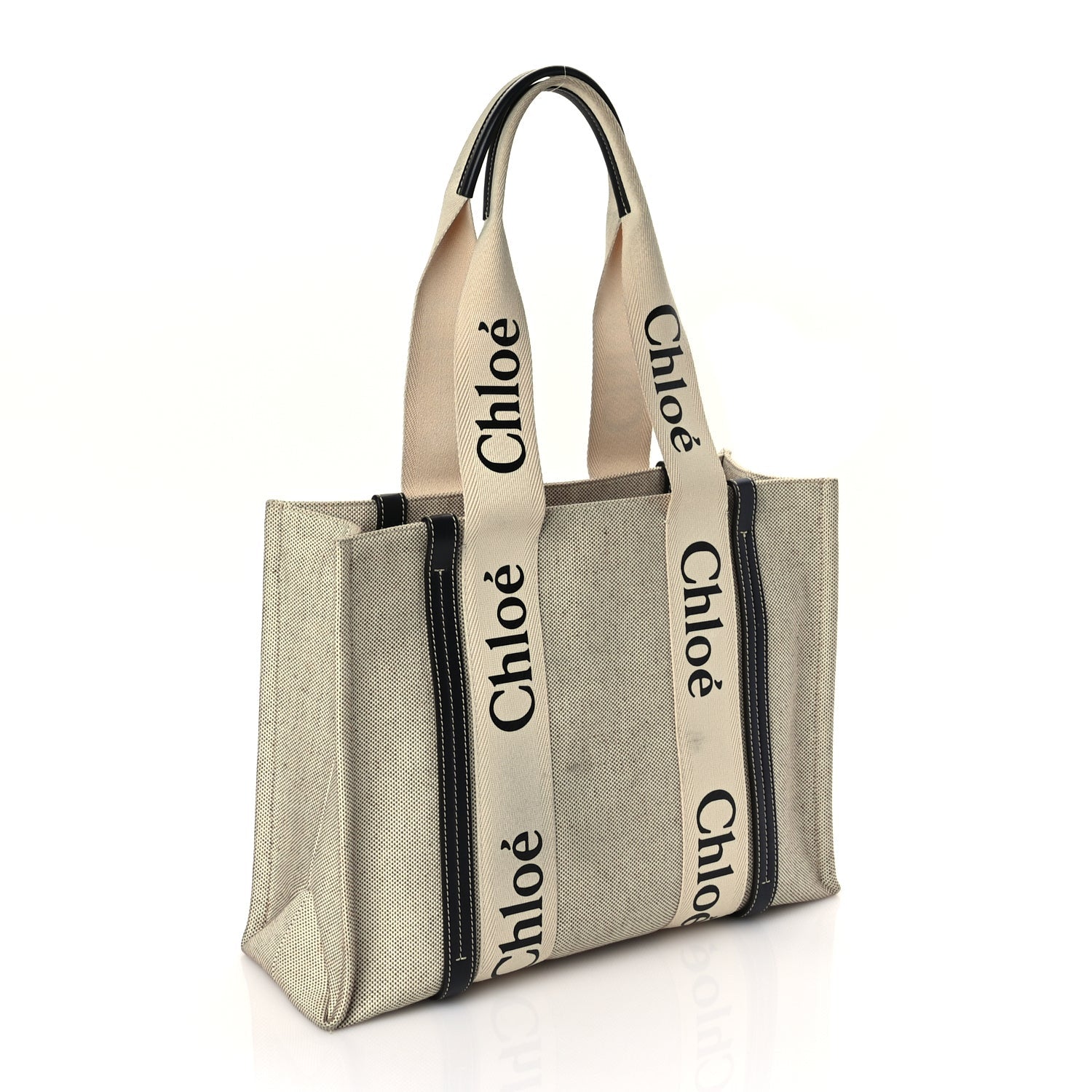 Chloe Cotton Calfskin Medium Woody Ribbon Tote White Brown 2 of 8