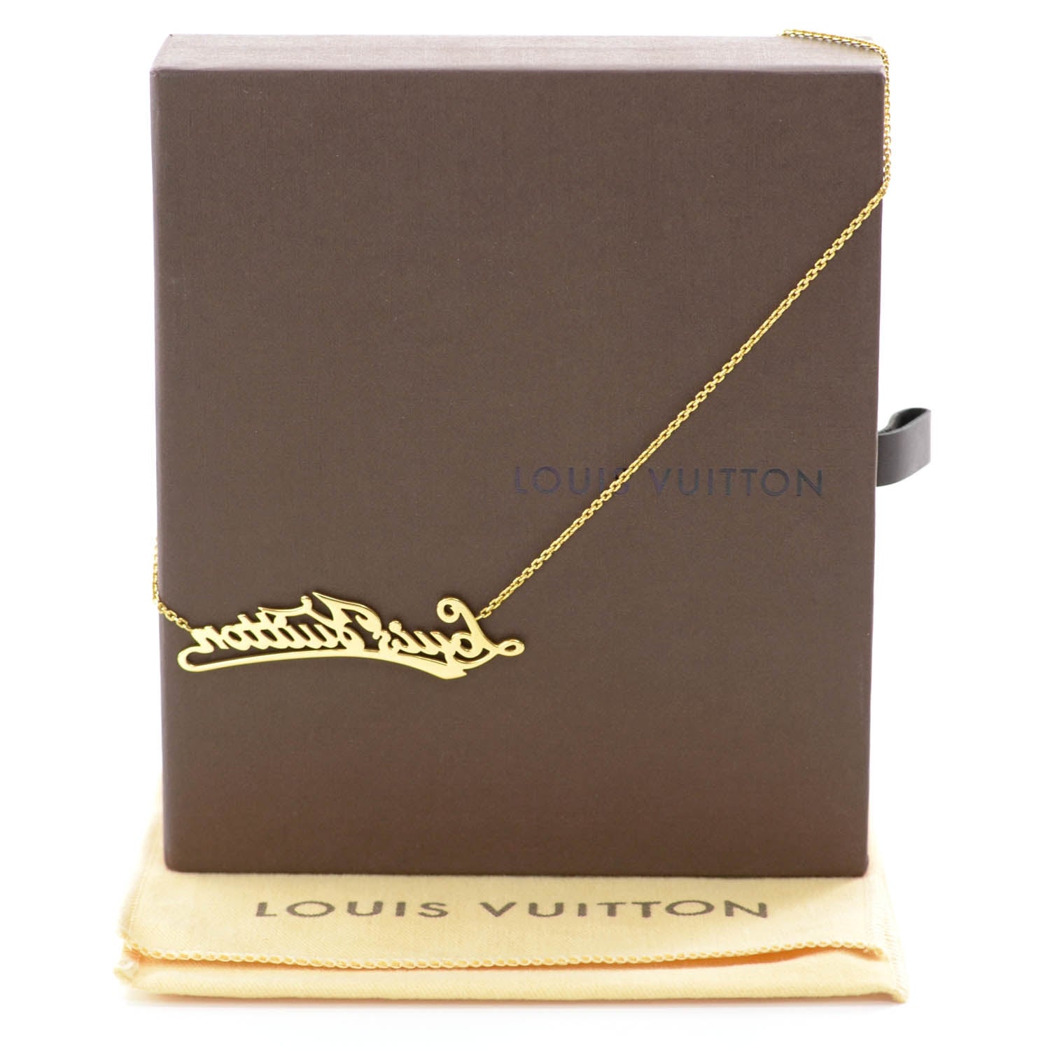 Louis Vuitton 18K Yellow Gold Diamond ID Nameplate Necklace 3 of 4