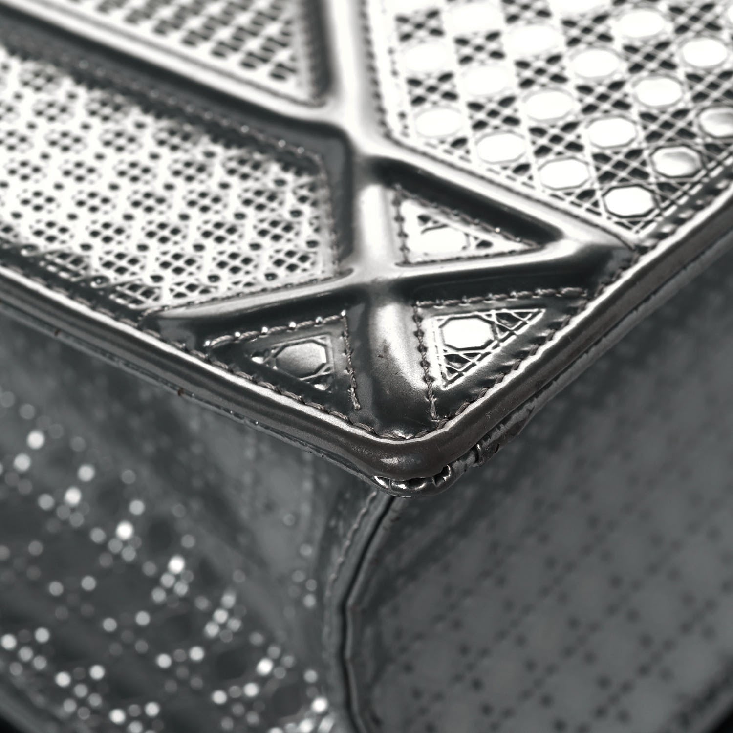 Christian Dior Metallic Patent Micro-Cannage Medium Diorama Flap Bag Silver 11 of 15