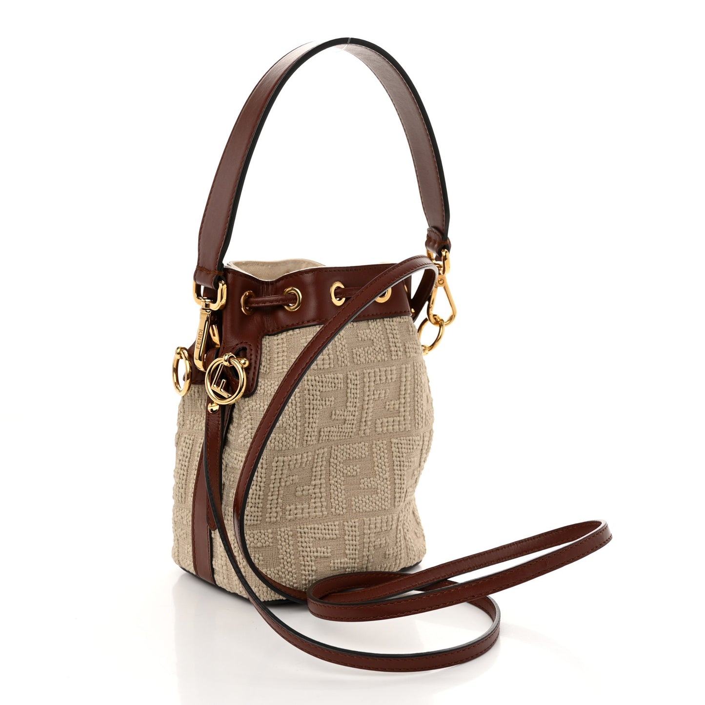 Sardinian Jacquard Vitello King F is Fendi FF 1974 Embroidered Mini Mon Tresor Bucket Bag Corda Praline